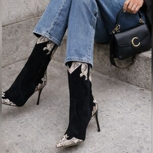 Dolce Vita Black and Snake Print Heeled Boots